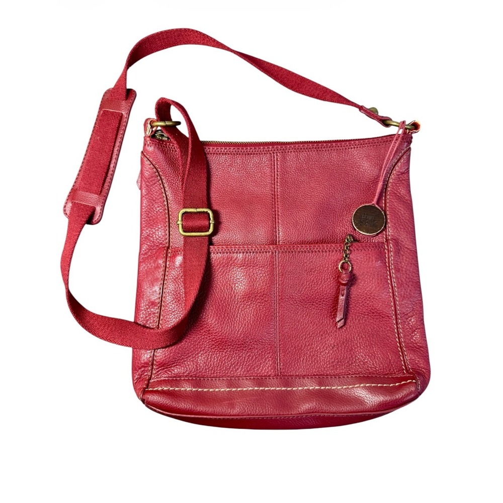 The Sak Red Pebbled Leather Crossbody Messenger Bag Adjustable Strap Zippered